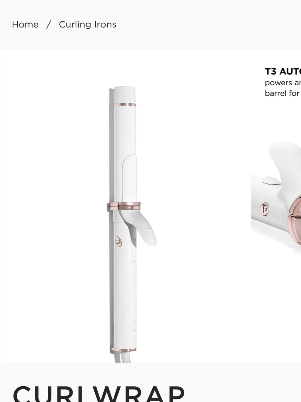 T3 Curl Wrap 1” White Ceramic Automatic Curling Iron with Rose Gold Trim
